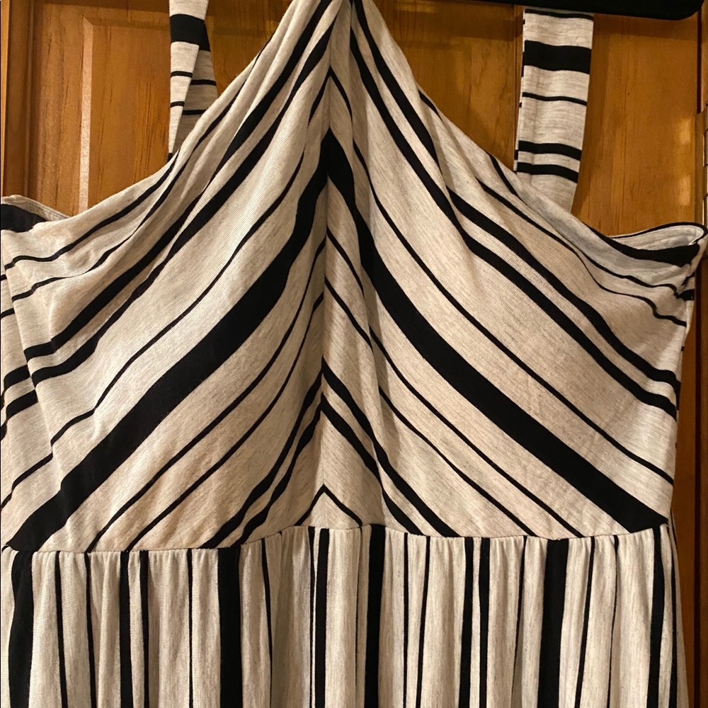 SOMA Chicos Halter Maxi Stripe DRESS Shelf Bra Black White Sz XL